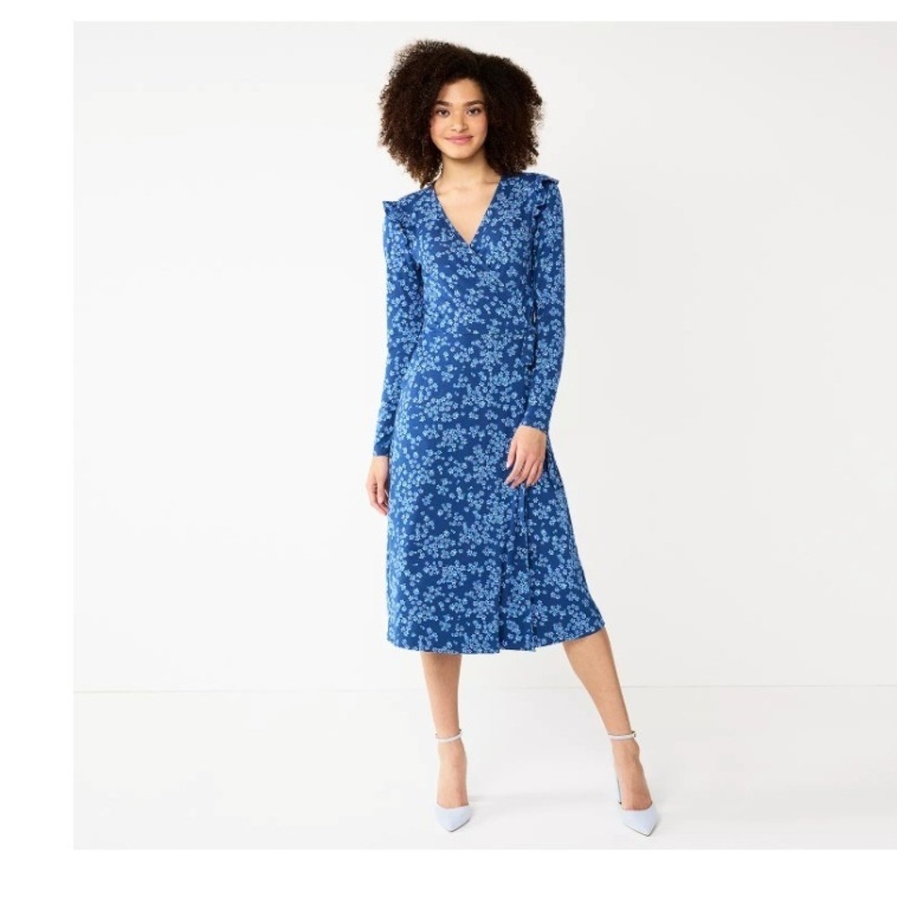 Draper James RSVP‎ Floral Wrap Midi Dress Long Sleeve Ruffle Preppy  Womens M